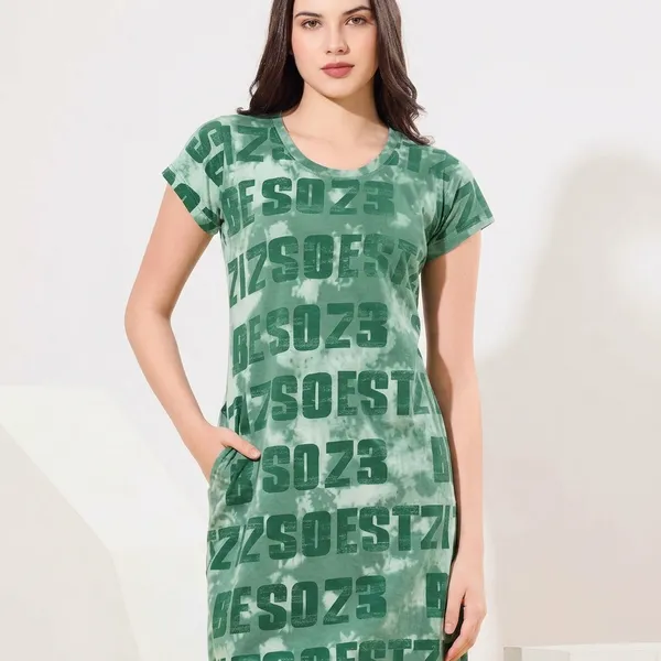 Green_Cotton_Knee_Length_Nightgown_For_Women