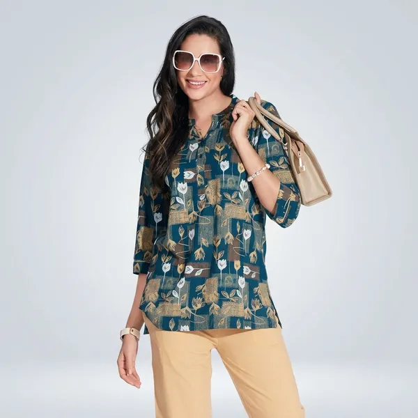 Teal_Blue_Cotton_Kurti_Pant_Set_For_Women