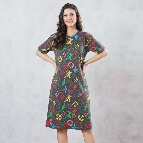 Multicolour_Cotton_Printed_T-Shirt_Dress_For_Women