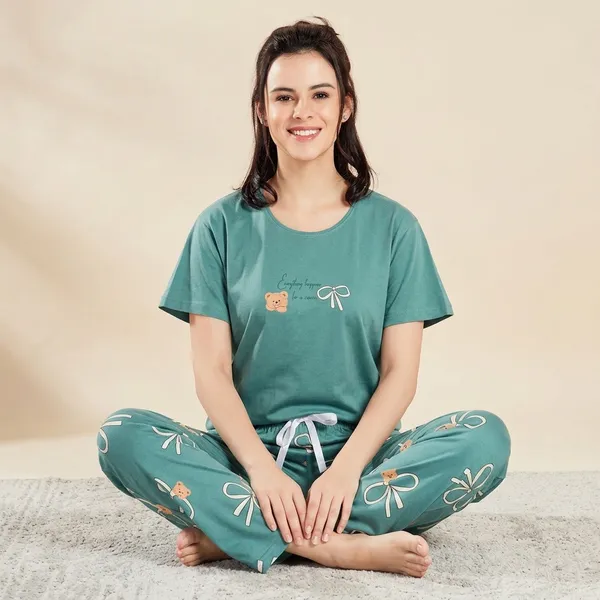 Teal_Cotton_Sleepwear_Set_For_Women