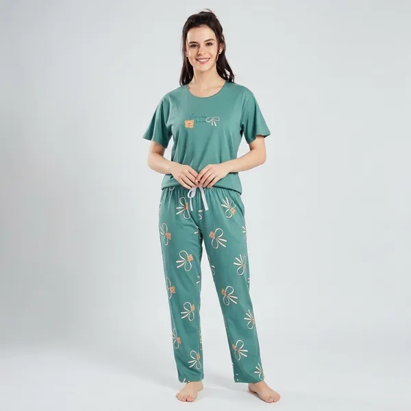Teal_Cotton_Sleepwear_Set_For_Women