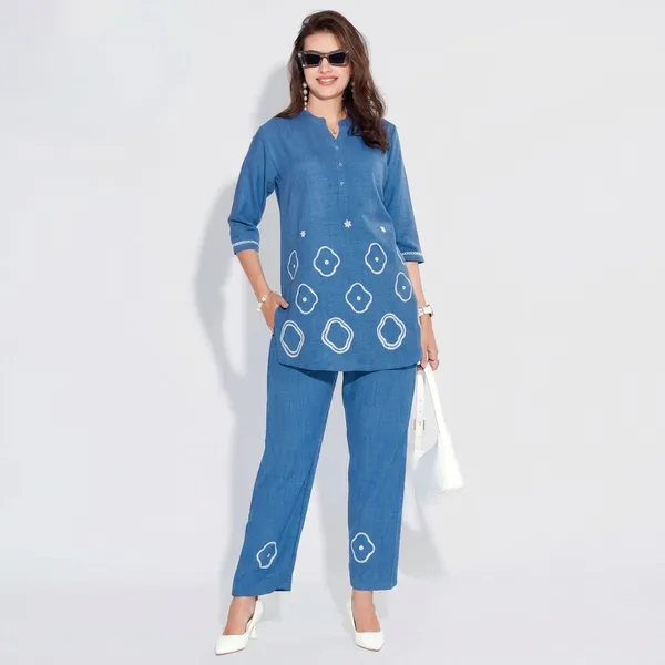 Blue_Linen_Kurta_Pant_Set_For_Women