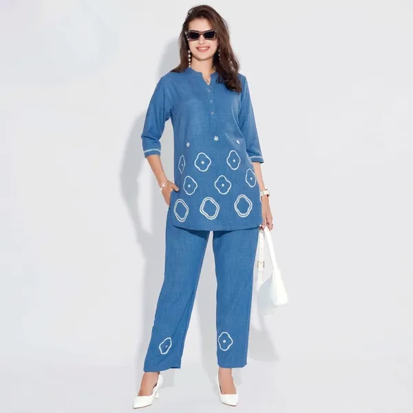 Blue_Linen_Kurta_Pant_Set_For_Women