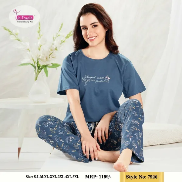 Blue_Cotton_Half_Sleeve_Night_Suit_For_Women