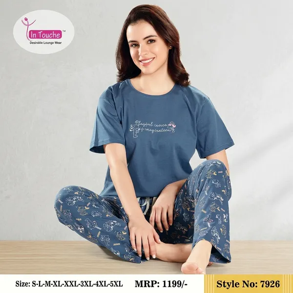 Blue_Cotton_Half_Sleeve_Night_Suit_For_Women