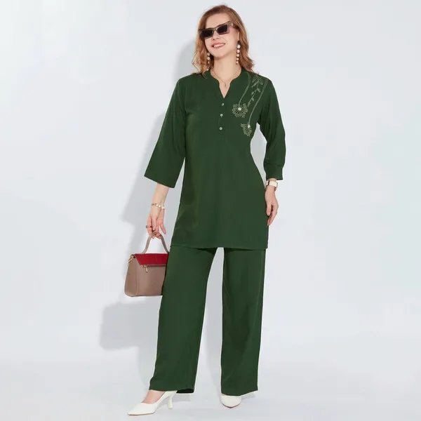 Green_Linen_Kurta_Pant_Set_For_Women