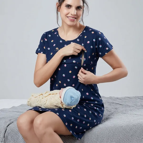 Navy_Blue_Cotton_Maternity_Dress_With_Zipper_For_Women