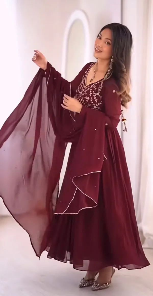 Maroon_100%_Fox_Georgette_Embroidered_Gown_with_Dupatta_For_Women
