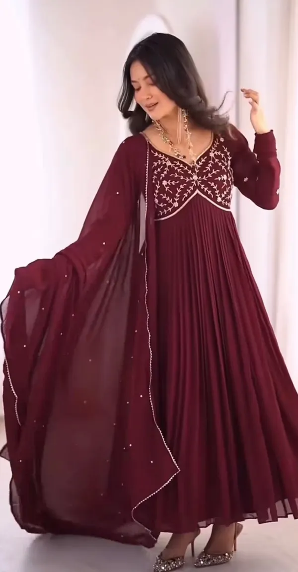 Maroon_100%_Fox_Georgette_Embroidered_Gown_with_Dupatta_For_Women