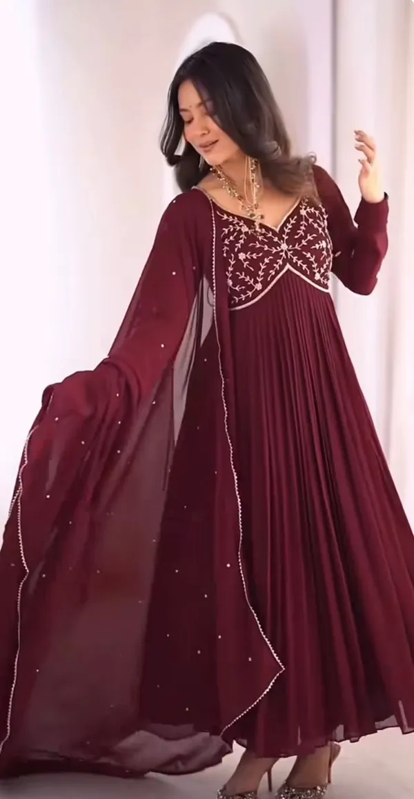 Maroon_100%_Fox_Georgette_Embroidered_Gown_with_Dupatta_For_Women