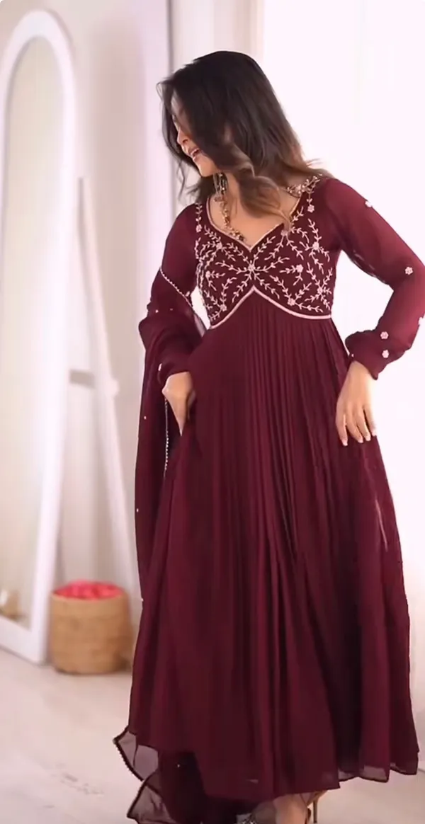 Maroon_100%_Fox_Georgette_Embroidered_Gown_with_Dupatta_For_Women