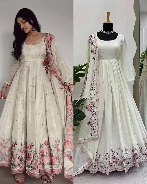 White_100%_Satin_Silk_Anarkali_Gown_with_Dupatta_For_Women