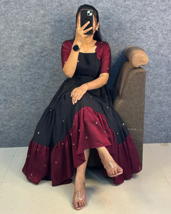 Black_&_Wine_TieredChinon_Silk_Dress