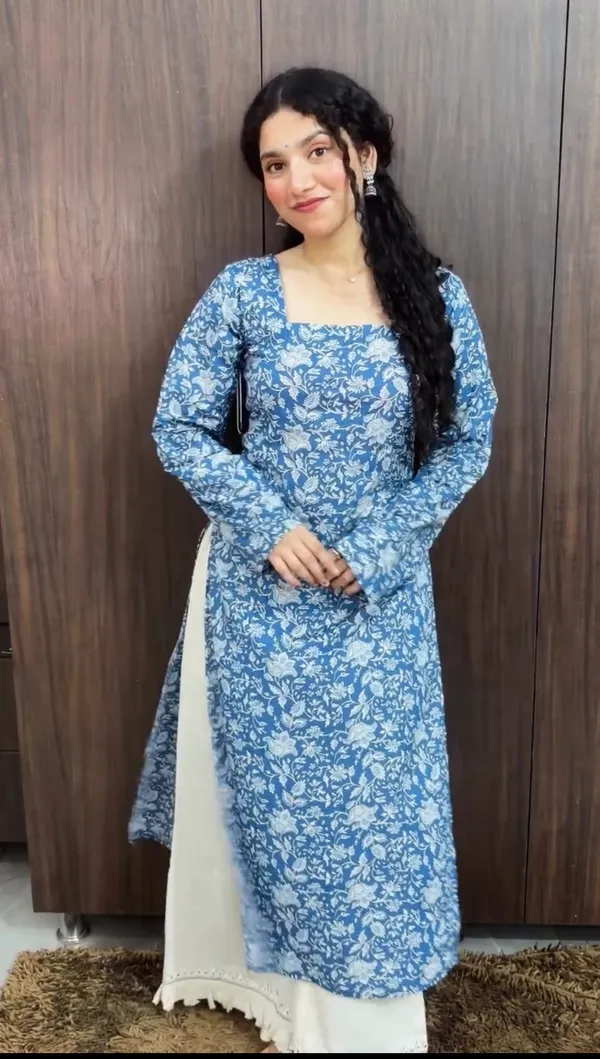 Blue_Floral_Printed_Cotton-Reyon_Kurti_for_Women
