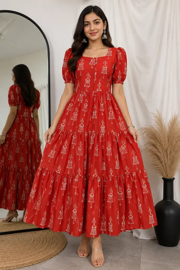 Kavya_Cotton_Printed_Dress_Rust_Red