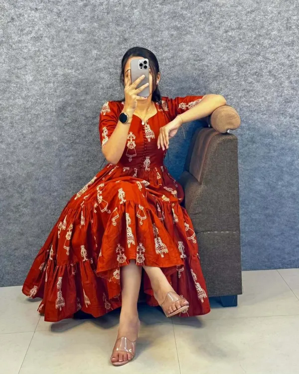 Kavya_Cotton_Printed_Dress_Rust_Red