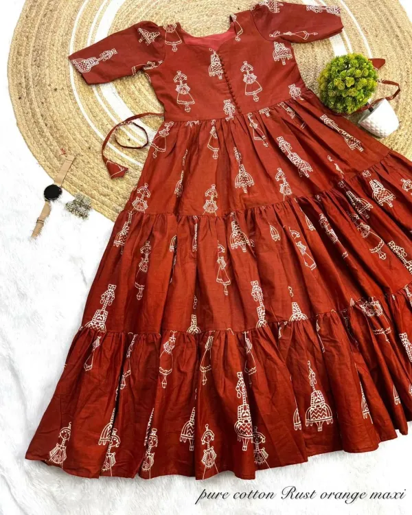 Kavya_Cotton_Printed_Dress_Rust_Brown