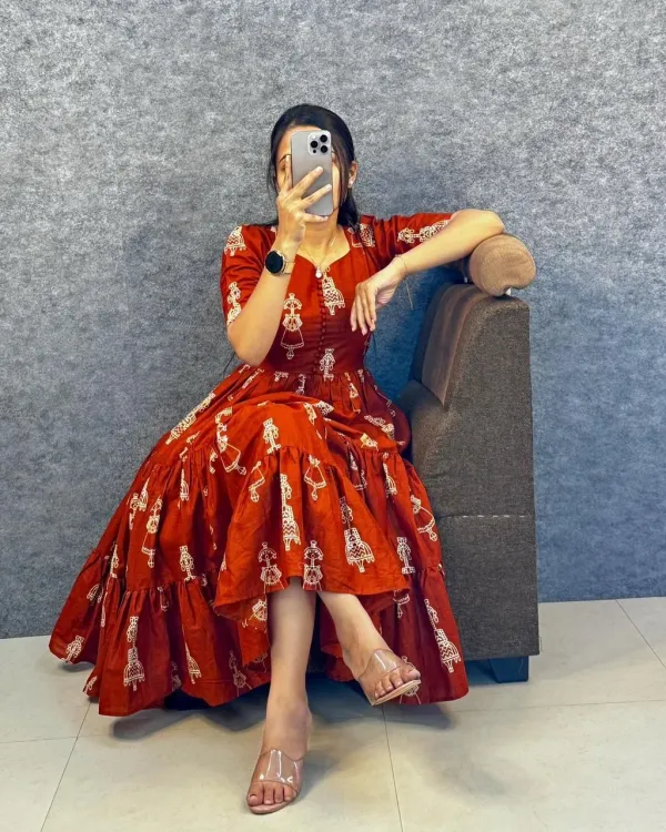 Kavya_Cotton_Printed_Dress_Rust_Brown