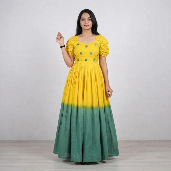 Yellow_100%_Cotton_Gown_For_Women