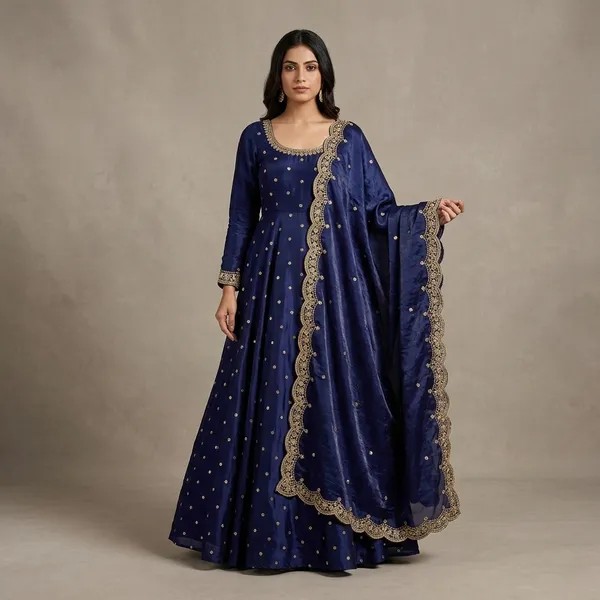 Navy_Blue_100%_Fendi_Silk_Ethnic_Gown_with_Dupatta_For_Women