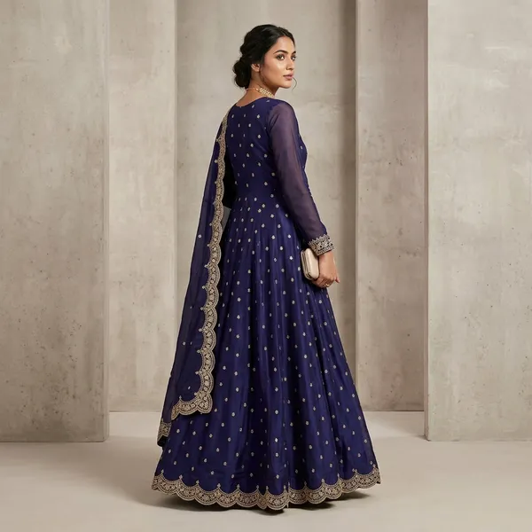 Navy_Blue_100%_Fendi_Silk_Ethnic_Gown_with_Dupatta_For_Women