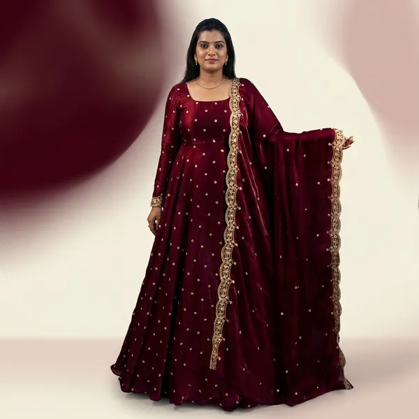 Maroon_100%_Fendi_Silk_Ethnic_Gown_with_Dupatta_For_Women