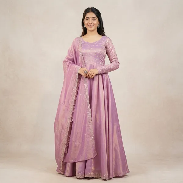 Pink_100%_Fendi_Silk_Gown_with_Dupatta_For_Women