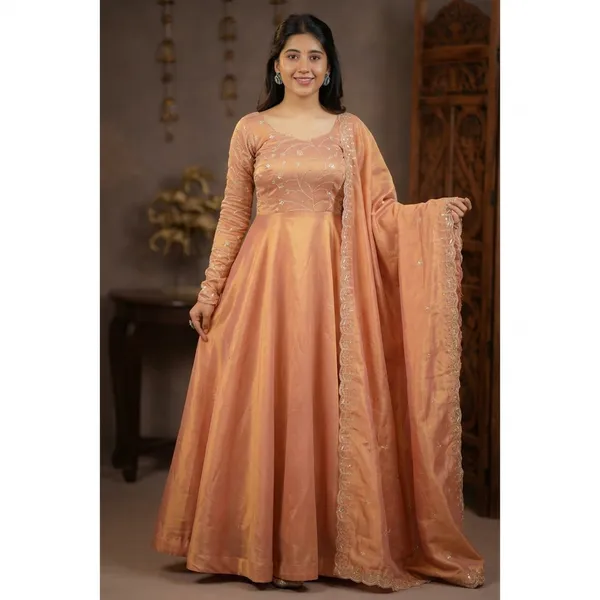 Light_Orange_100%_Fendi_Silk_Gown_with_Dupatta_For_Women