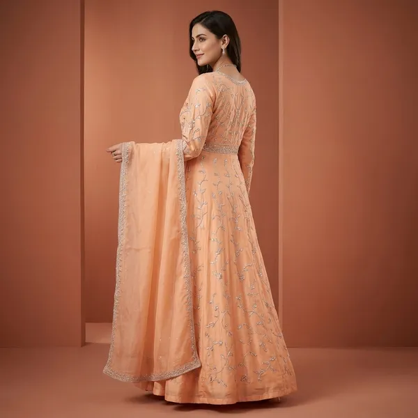 Light_Orange_100%_Fendi_Silk_Gown_with_Dupatta_For_Women