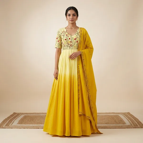 Yellow_100%_Cotton_Gown_For_Women