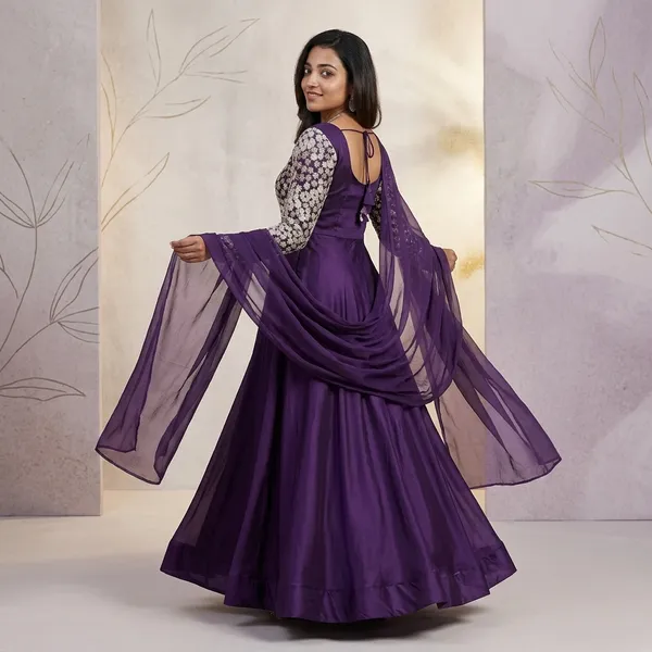 Purple_100%_Fendi_Silk_Embroidered_Gown_with_Dupatta_For_Women