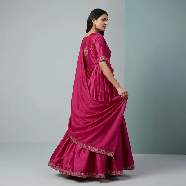 Pink_100%_Satin_Silk_Anarkali_Gown_with_Dupatta_For_Women
