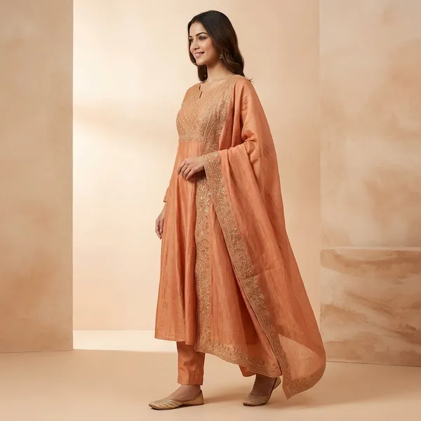 Light_Orange_100%_Fendi_Silk_Embroidered_Suit_Set_For_Women