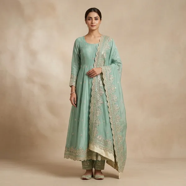 Baby_Green_100%_Fendi_Silk_Embroidered_Gown_with_Dupatta_For_Women