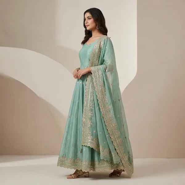 Baby_Green_100%_Fendi_Silk_Embroidered_Gown_with_Dupatta_For_Women