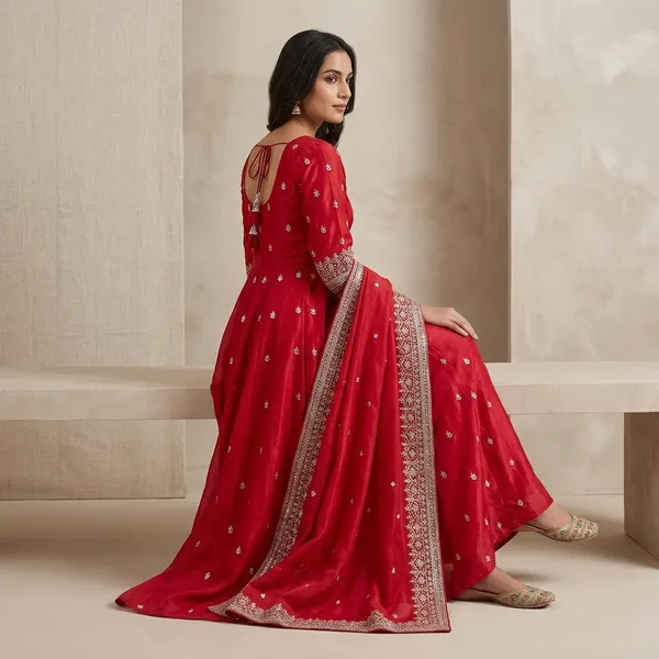 Red_100%_Fendi_Silk_Embroidered_Gown_with_Dupatta_For_Women