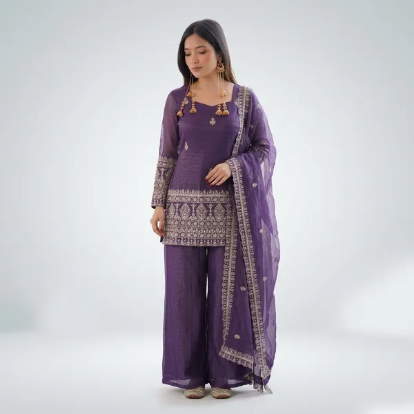 Purple_100%_Fendi_Silk_(Crush_Finish)_Kurti_Palazzo_Set_with_Dupatta_For_Women