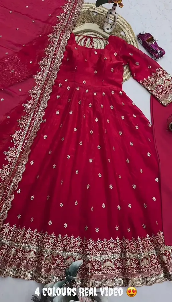 Red_100%_Fendi_Silk_Embroidered_Gown_with_Dupatta_For_Women