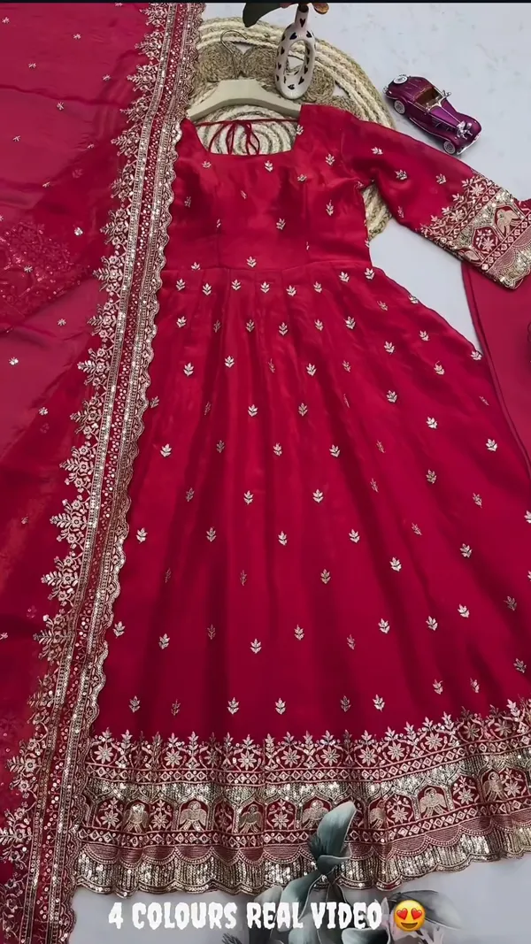 Red_100%_Fendi_Silk_Embroidered_Gown_with_Dupatta_For_Women