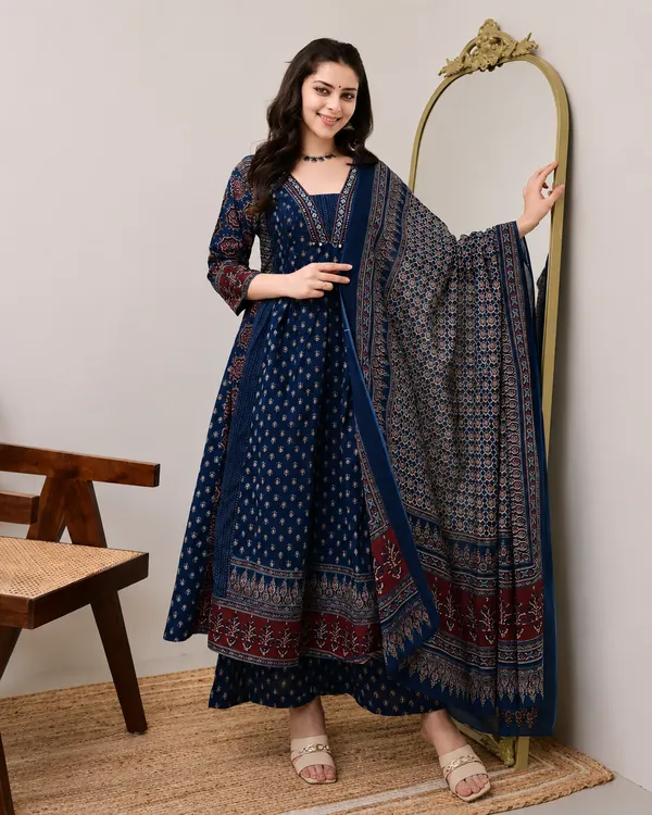 Blue_Cotton_Blend_Kurta_With_Bottom_And_Dupatta_For_Women