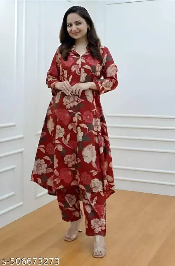 Red_Cotton_Straight_Kurta_With_Palazzo_Set_For_Women