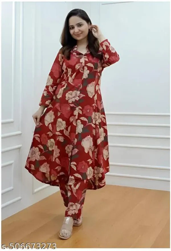 Red_Cotton_Straight_Kurta_With_Palazzo_Set_For_Women