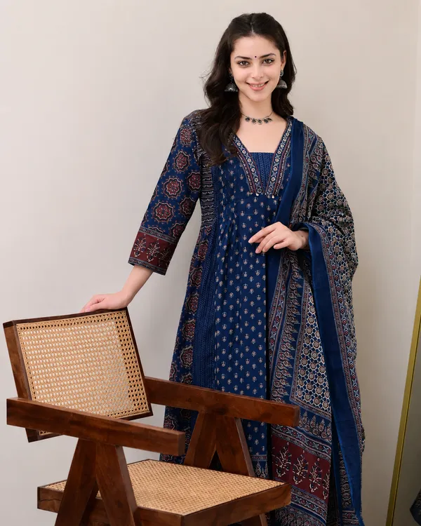 Blue_Cotton_Blend_Kurta_With_Bottom_And_Dupatta_For_Women
