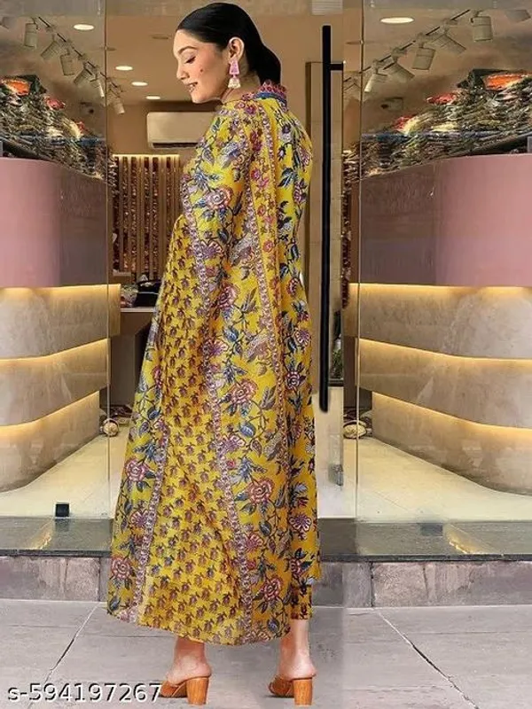 Mustard_Cotton_Blend_Kurta_With_Bottom_And_Dupatta_For_Women