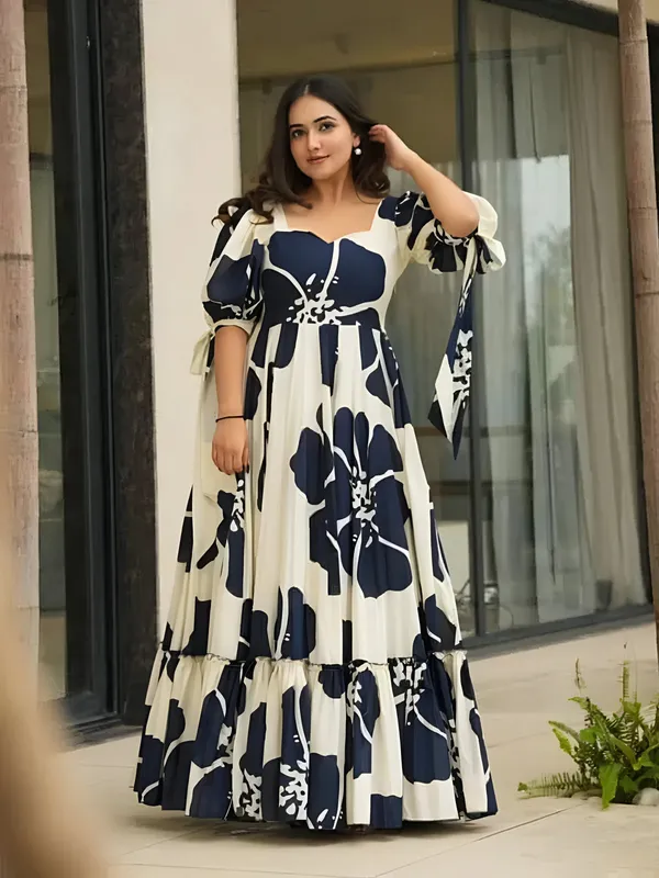 Blue_Cotton_Blend_Gown_For_Women