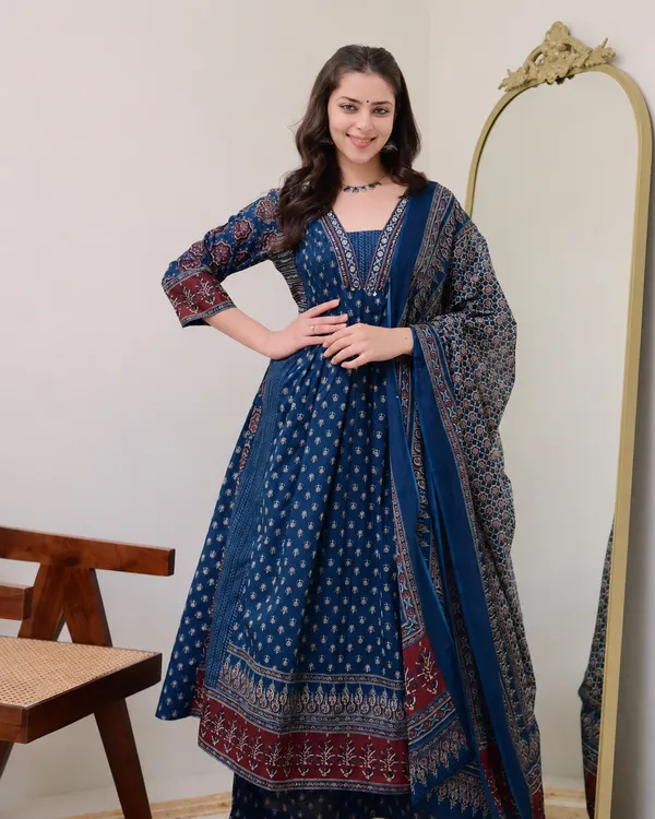 Blue_Cotton_Blend_Kurta_With_Bottom_And_Dupatta_For_Women