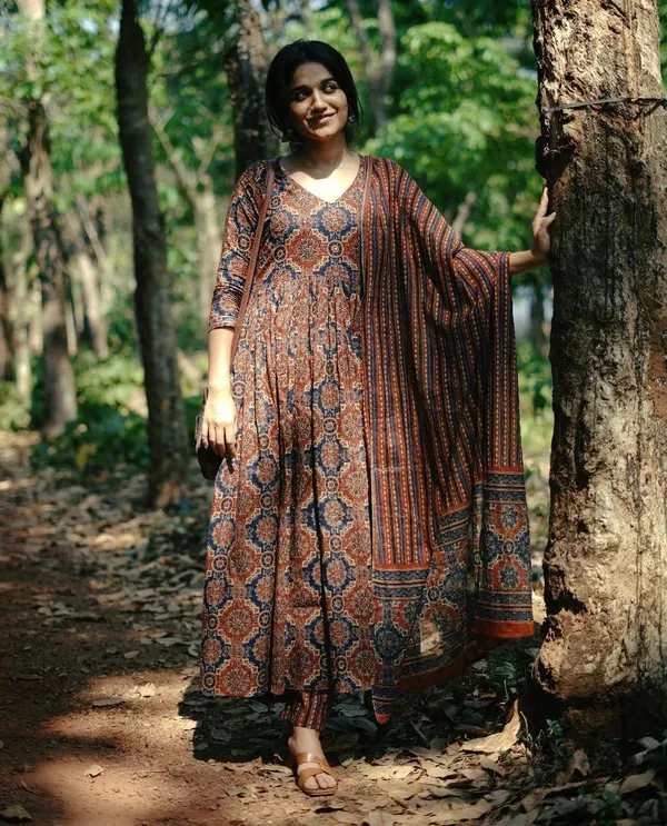 Brown_Cotton_Blend_Kurta_With_Bottom_And_Dupatta_For_Women