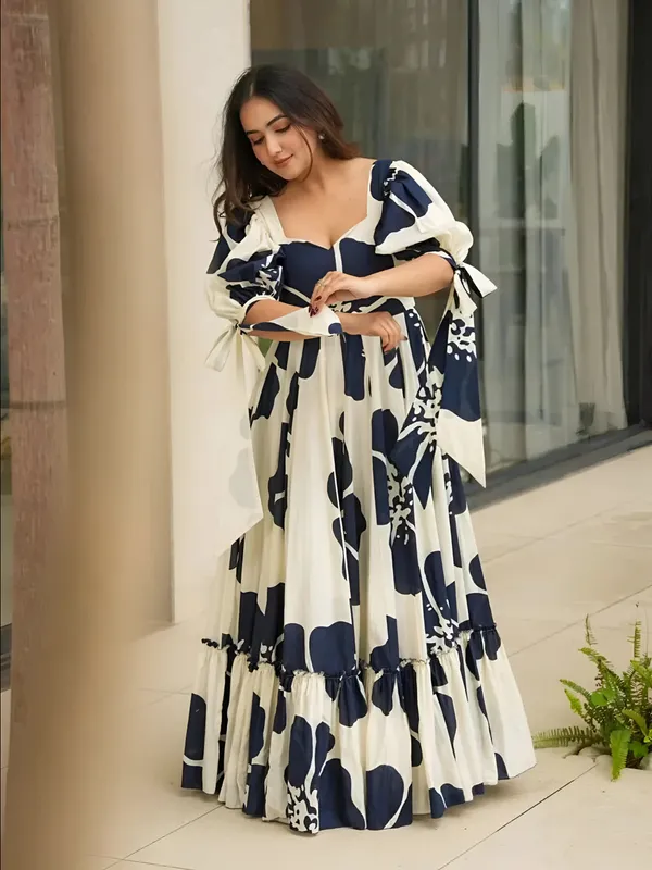 Blue_Cotton_Blend_Gown_For_Women