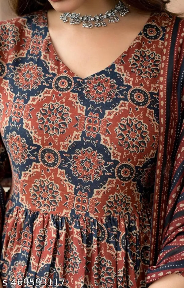 Brown_Cotton_Blend_Kurta_With_Bottom_And_Dupatta_For_Women