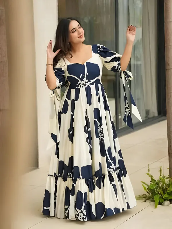 Blue_Cotton_Blend_Gown_For_Women
